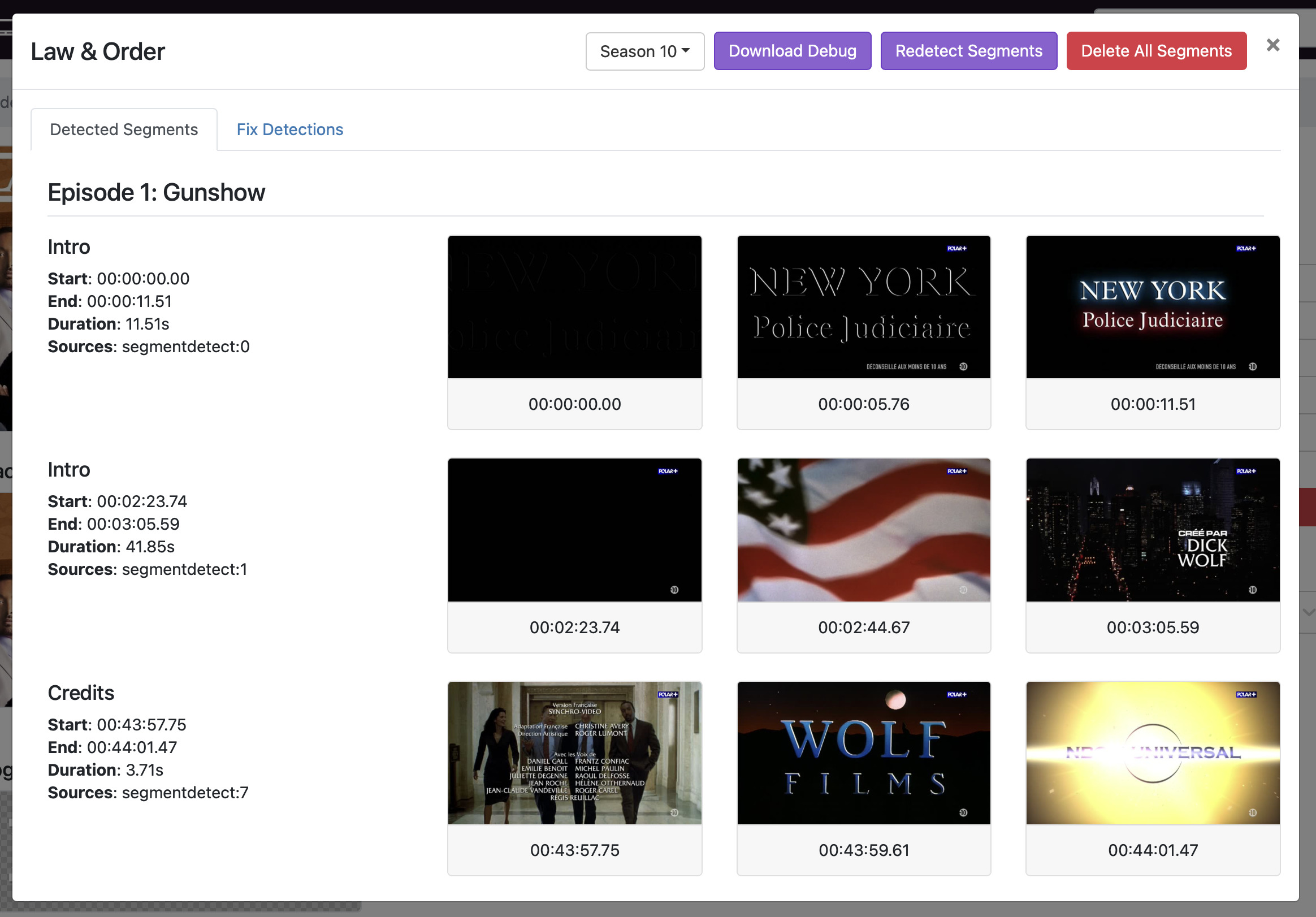 view detected segments