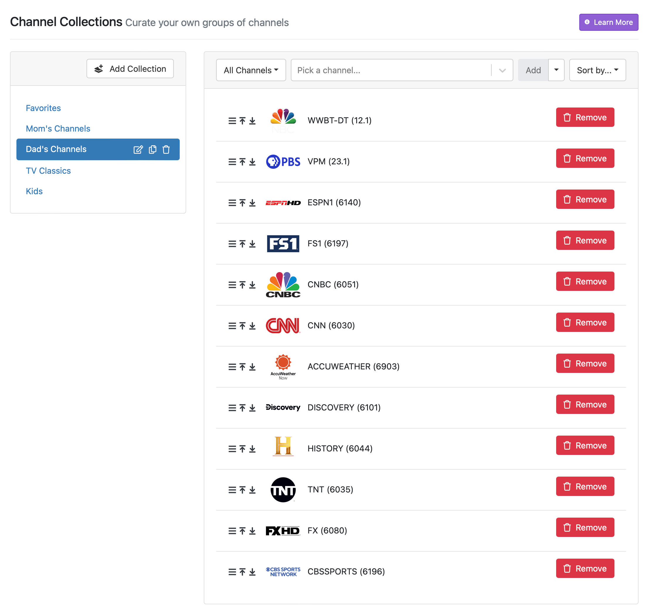 manage channel collections