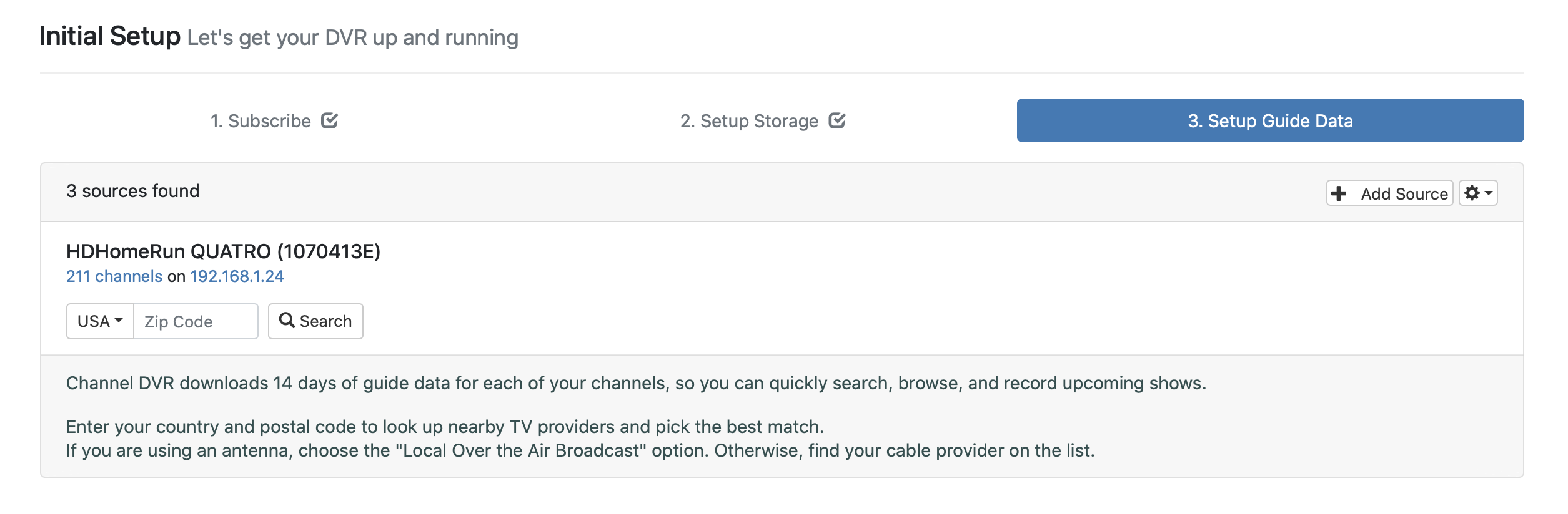 channels dvr server installation choose lineup