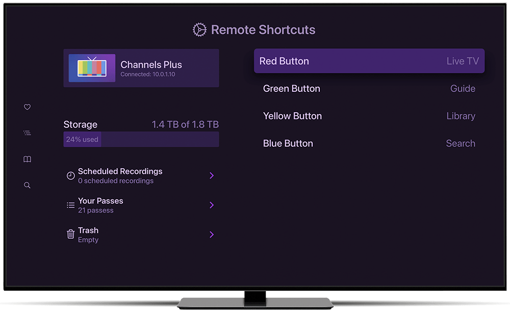 dvr apple tv colored shortcut buttons